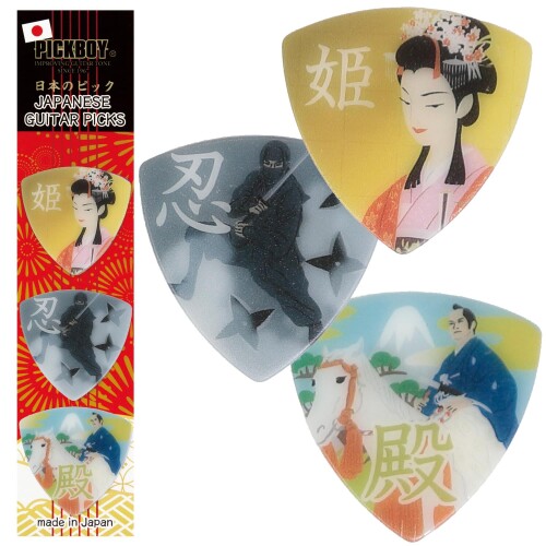 PICKBOY ナカノ おみやげギターピック3枚セット 素材:ポリアセタール 形状:トライアングル&ティアドロップ 3枚入り ギフトパッケージ入り (時代劇)