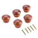 木製 取っ手 引き出しつまみ 食器棚 キャビネット 取手 タンス 戸棚 ノブ 建築金具ツマミ ライトブラウン 5個セット