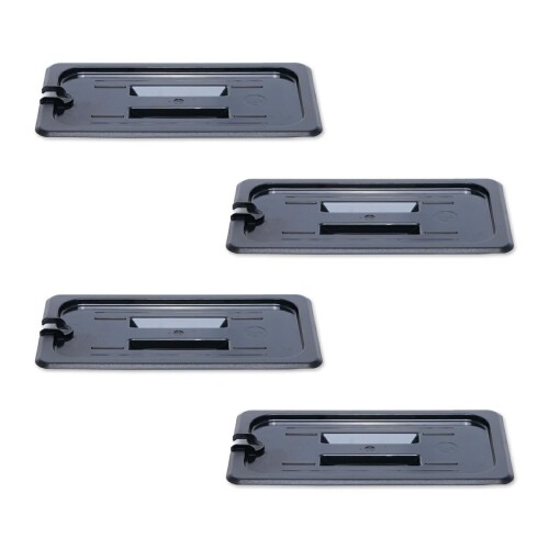 Thunder Group フードパン用カバー 1/3 切り込み 取っ手付き 4個セット 食洗機対応 頑丈なポリカーボネート製 業務用 ブラック PLPA7130CSBK-4S