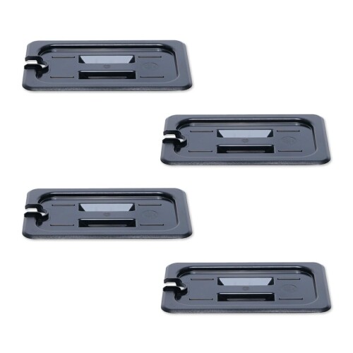 Thunder Group フードパン用カバー 1/4 切り込み 取っ手付き 4個セット 食洗機対応 頑丈なポリカーボネート製 業務用 ブラック PLPA7140CSBK-4S