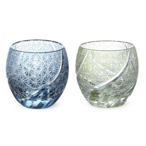 J-kitchens レトロ 切子 ペア エッグ型 グラス カップ 日本酒 おちょこ Φ5.5×5.9cm 100cc 乱彫小紋 イ..