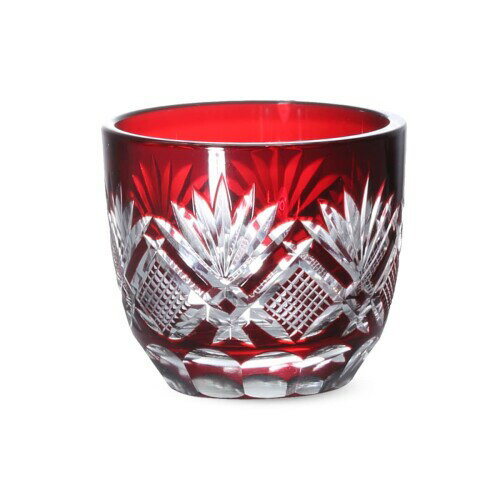 J-kitchens レトロ 切子 グラス カップ 日本酒 盃 径60xH50mm 70cc 華と矢 レッド 華匠 Current Model