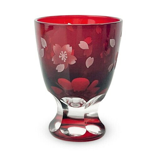 J-kitchens レトロ 切子 グラス カップ 日本酒 盃 Φ59xH80mm 80cc 桜 レッド 華匠 Current Model