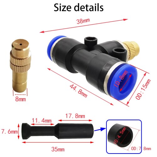 真鍮ミストノズル、Dujelixa 7 個クイックコネクタ調整可能な噴霧ノズル接続 8mm ...