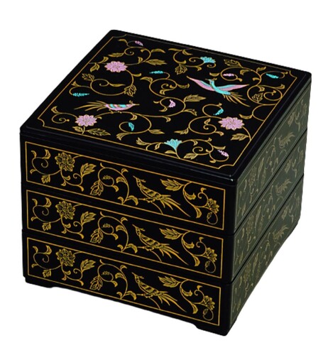 J-kitchens 日本製 重箱 3段 6.5寸 角 黒鳳凰 19.5cm x 19.5cm x 16.5cm