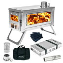 チタン薪ストーブ 二次燃焼 折りたたみ式 軽量 コンパクト テントストーブ ガラス窓 暖炉 BBQ キャンプ アウトドア 焚き火台 巻き煙突 組み立て式