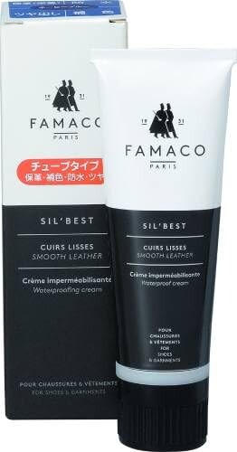 (ファマコ) チューブタイプ スポンジ付き 保湿・補色・ツヤ出し・防水・防汚クリーム 革靴 簡単お手入れ 片手で シューケア 靴磨きシルキーレザークリーム ライトブラウン