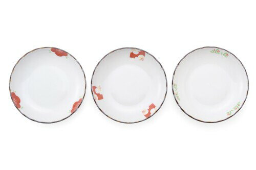 西海陶器(Saikaitoki) 小皿 お皿 和食器 セット 赤絵 絵変り 菊型 取皿 (3柄組)