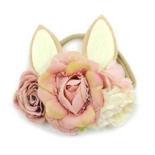 ベビー ヘッドバンド ヘアアクセサリー うさぎの耳 ラビット 花 フラワー 女の子 撮影小道具 ニューボ..