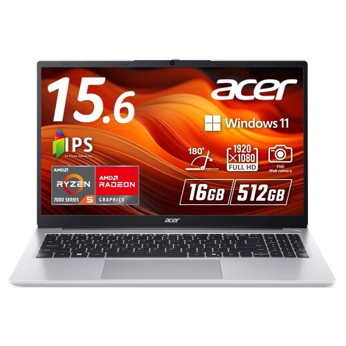 Acer Aspire Lite 15 Ryzen 5 7430U Radeon 16GBメモリー 512GB SSD 15.6インチ IPS フルHD 非光沢 WiF..