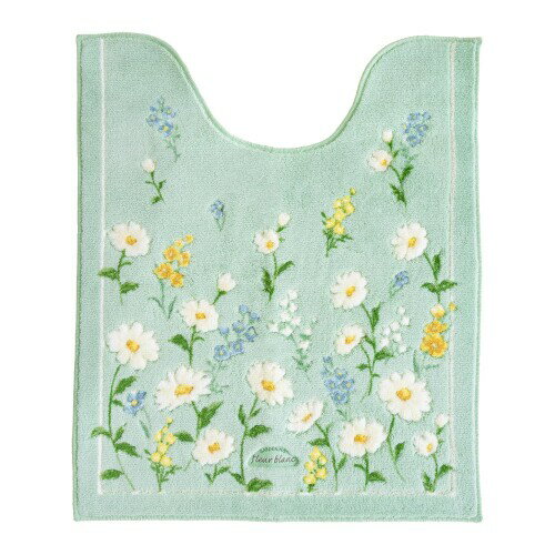 オカ(OKA) フルールブラン ロングトイレマット 約75cm×63cm グリーン (洗える 花柄 フェミニン)