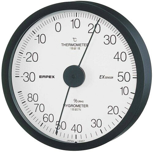 エンペックス気象計 温度湿度計 エクストラ温湿度計 壁掛け用 日本製 ブラック TM-6202 12x12x2.7cm