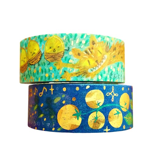 シール堂 日本製 箔入り 宮沢賢治 黄いろのトマト・どんぐりと山猫 きらぴかマスキングテープ 2巻セッ..