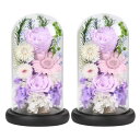 YKFN お供え花 プリザーブドフラワー 仏壇用 一対 仏花 ブリザードフラワー 生花 お供え ドーム ボックス付 枯れない花 バラ 菊花 薔薇 ledライト付...