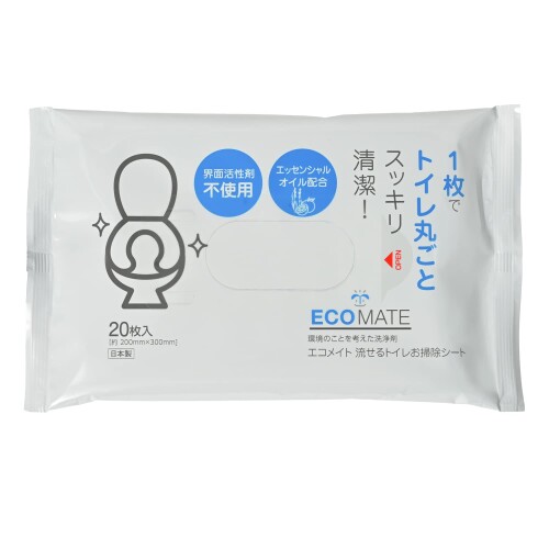 エコメイト(ECOMATE) 流せる トイレお掃除シート 20枚入 トイレクリーナー トイレ シート 掃除 トイレ用 洗剤 そうじ ウェットシート 国産 無添加 天然由来成分