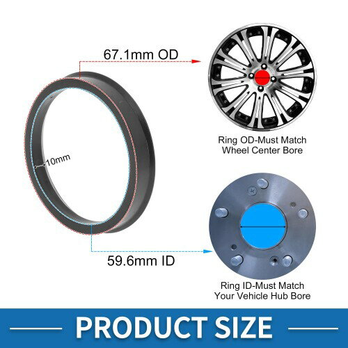 A ABSOPRO 67.1mmから59.6mmのカーウィールハブセントリックリング ブラックポリカーボネートホイールセンターシャフトショックアブソービングハブリング 4個