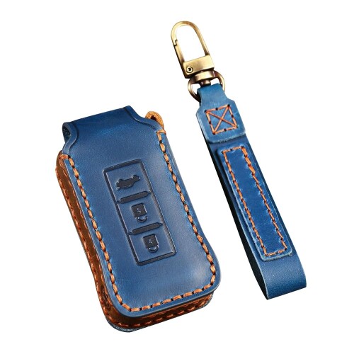 (Kinotaka) 三菱/日産専用 スマート キーケース 高級本革 デリカD5 アウトランダーPHEV ekスペース デイズ B21W デイズルークス B21Aなどに適用 両側スライド タイプ キーホルダー (ブルー)