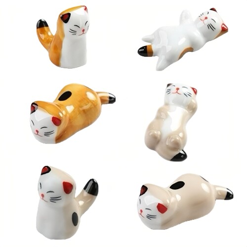 猫箸置き セラミック製 和風かわいい 幸運 幸せ 猫箸枕 筆置き多用途置物 卓上装飾 プレゼント最適 ファミリーダイニング/リビング用 (6種類猫デザイン)