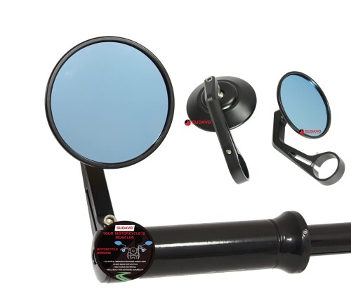 丸形 バイク 用 保安基準適合ミラー バーエンドミラー 汎用 22mm 25.4mm 逆/正 オートバイ ミラー 反射 防止 鏡面 ホンダ 川崎 ヤマハ 鈴木 勝利 ドゥカティ BMW 等に適用 (丸形-黒)