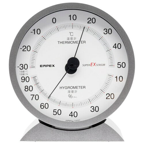 エンペックス(Empex) 温度湿度計 スーパーEX 温度計 湿度計 アナログ 卓上型 壁掛け 日本製 メタリックグレー EX-2717 13.2x12.1x5cm