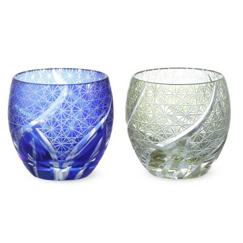 J-kitchens レトロ 切子 ペア エッグ型 グラス カップ 日本酒 おちょこ Φ5.5×5.9cm 100cc 乱彫小紋 ブ..