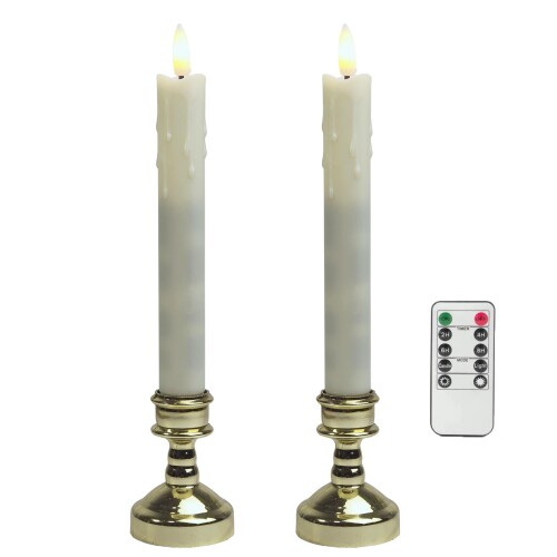 QBeau 電気ローソク 仏壇 リモコン式 2本セット 燭台付き 仏前ろうそく LEDろうそく ledキャンドル 火..