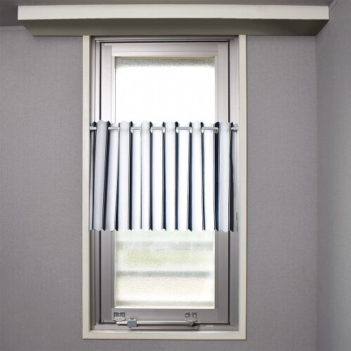 スタイルデコール(STYLE Decor) カフェカーテン ラミネート 小窓用 おしゃれ 目隠し 45cm丈 × 幅100cm お風呂 シンプル ストライプ ネイビー W4001400