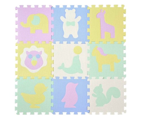 ユノックス 動物 ジョイント パズルマット 30×30×厚み1cm 床暖房対応 ノンホルムアルデヒド 9枚セット ..