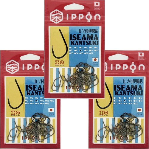 IPPON (一本) カン付伊勢尼 9号 ブラックコート 32本入 3袋セット