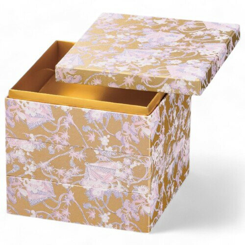 J-kitchens 漆器 重箱 3段 7寸 友禅和 紙 金舞扇 22cm 紙製 お重 お重箱 日本製