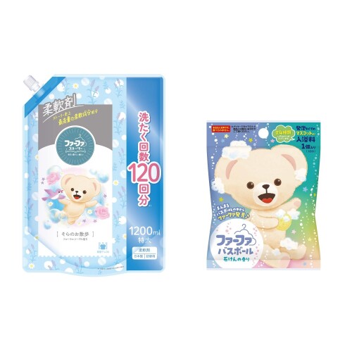 ファーファ ストーリー 柔軟剤 そらのお散歩 詰替用 1200ml フローラルソープの香り ＋ バスボール 75g..