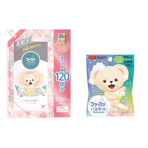 ファーファ ストーリー 柔軟剤 しあわせの花束 詰替用 1200ml フラワームスクの香り ＋ バスボール 75g..