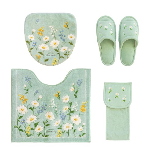 オカ(OKA) フルールブラン レギュラートイレマット 4点セット (トイレマット +フタカバー+ホルダーカー..