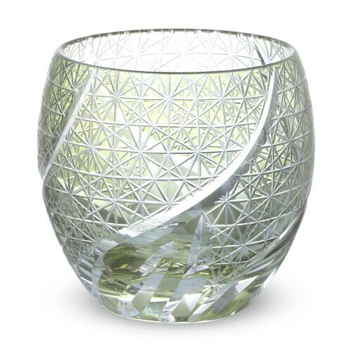 J-kitchens レトロ 切子 エッグ型 グラス カップ 日本酒 おちょこ Φ5.5×5.9cm 100cc 乱彫小紋 グリーン..