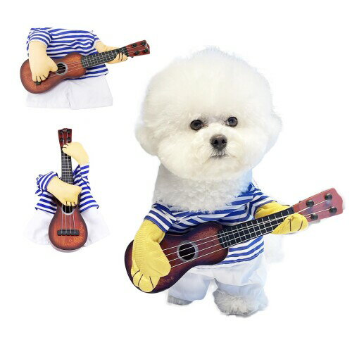 〔PULCREO〕 ペット服 コスプレ ギター型 猫・犬用 コスチューム ソフト素材 小型犬・中型犬対応 写真撮影用 (M-XL) (LL)