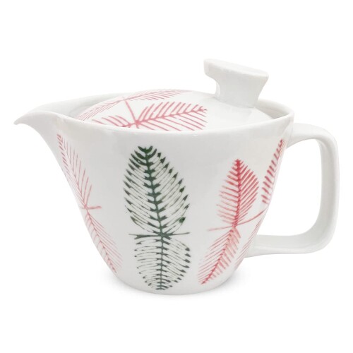 J-kitchens 急須 波佐見焼 日本製 茶こし付き 240m 大 一人用 〜 二人用 葉紋 レッド 小 ティーポット ..