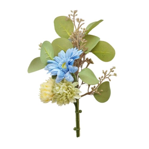お供え 造花 メモリーズ ガーベラ 水色 ポンポン マム 菊 ユーカリ 仏壇用 ブルー 高級 お供え花 21cm MEMORIES 仏花 枯れない お盆 お彼岸 供養 仏壇 ガーベラとポンポンマム 水色