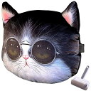 TATOTTE 車 ヘッドレスト クッション 可愛い 動物 リアル 3D ネックパッド アニマル 車グッズ 21×24cm コロコロつき (グラサン猫)