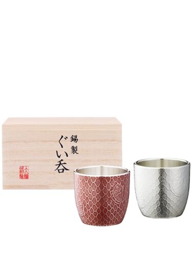 大阪錫器(Osakasuzuki) ぐい呑みペアセット 鯛網 紅白ペアセット 錫製 酒器 日本製 縁起物 ギフト 冷酒に最適 結婚祝い 長寿祝い 父の日 敬老の日 プレゼント tai-rw-2p