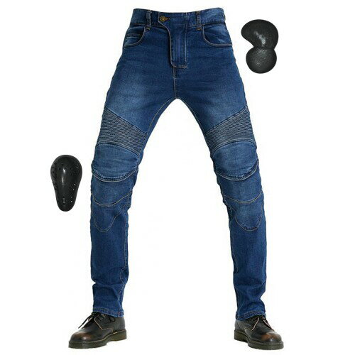 (RENHE) バイク用パンツ メンズ ライディングパンツ プロテクター付き ライダースパンツ 春夏秋冬 バイク用ズボン バイク用ジーンズ 伸縮性 レーシングパンツ 耐磨 ブルー Mサイズ