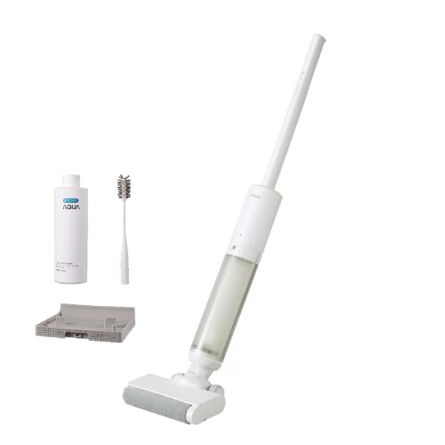 アクア (AQUA) 水拭きフロアクリーナー WIPEL (コードレス) 夏場の床の汗に 泥汚れ (自動洗浄機能付き/専用洗剤) 掃除機 ハンディ 軽量設計 CWWR ホワイト