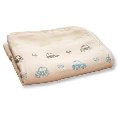 くるま柄 6重ガーゼ お昼寝ケット グリーン