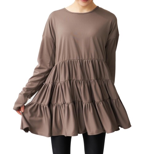 (スポパン) ラッシュガード ティアード フレアギャザー 水陸両用 UV遮蔽率95% 以上 314060 レディース ブラウンベージュ L