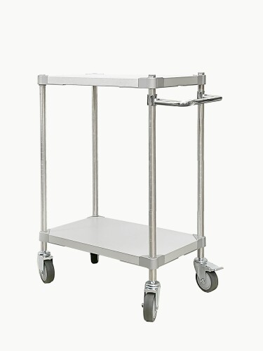 ガルバシェルフワゴン35×60 2段 ポール700 ハンドル付SV 収納 運搬 配膳 ガーデニング キッチン 衛生 ..