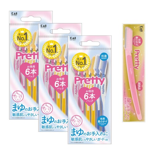 貝印 プリティー アイブロー敏感肌用6本入×3パック+敏感肌用L型カミソリ セット 18本+1本