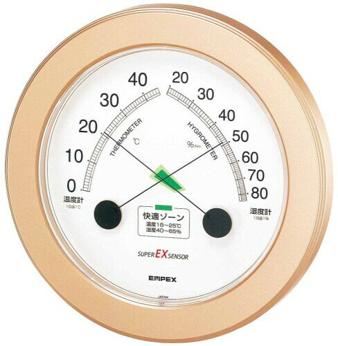 エンペックス気象計 温度湿度計 スーパーEX 温湿度計 壁掛け用 日本製 シャンパンゴールド EX-2738 23x23x2.7cm
