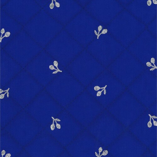 KIYOHARA ソフト ブロード 刺繍 チェリー キルティング 約108cm×50cmカット Col.RBL ロイヤルブルー KOF34Q-50