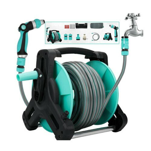 XXITO ホースリール 高圧洗浄機 散水ホース 水道直結タイプ 高圧ノズル付き 20m長さ伸びるホース 水量調整でき 高圧状態で水距離10Mまで達可能 庭の水撒きと洗車の両方できる 園芸ガー