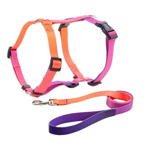 MILASIC 犬用 ハーネスリードセット グラデーション おしゃれ 抜けにくい ソフト胴輪 ダブル固定 小型..