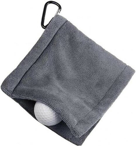 ゴルフボールクリーナー マイクロファイバー カラビナ付き 便利 ボール拭き 清潔用 洗濯可能 ゴルフクラブタオル 携帯便利 (グレー)